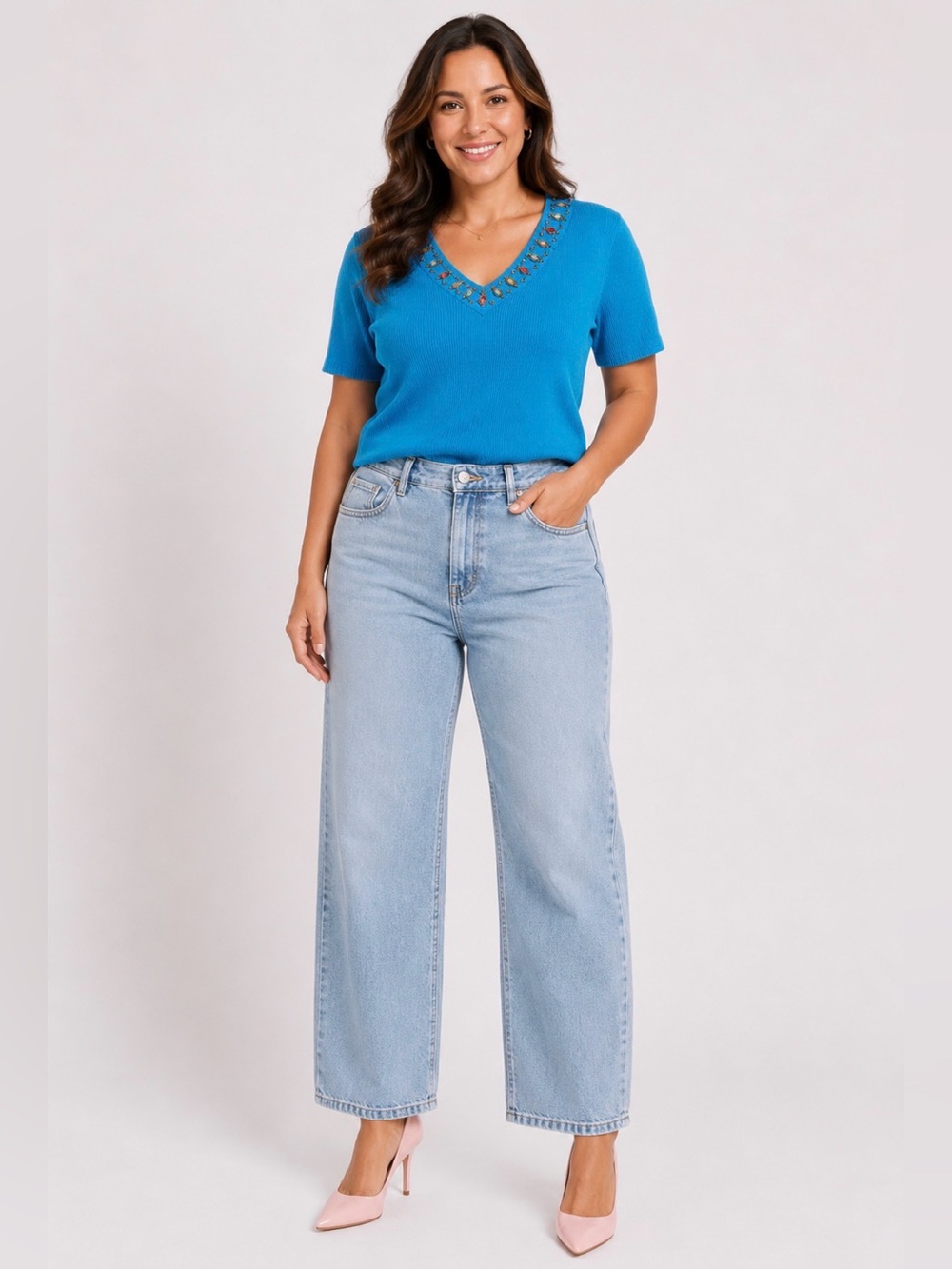 Nygard collection Blue Embellished Women's Top 0x